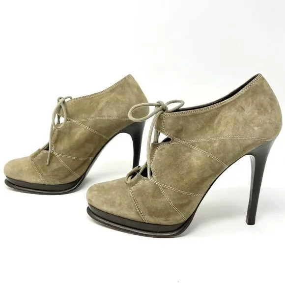 Dvf diane von furstenberg guardian taupe suede heeled lace up shoes size 8 - Picture 4 of 11